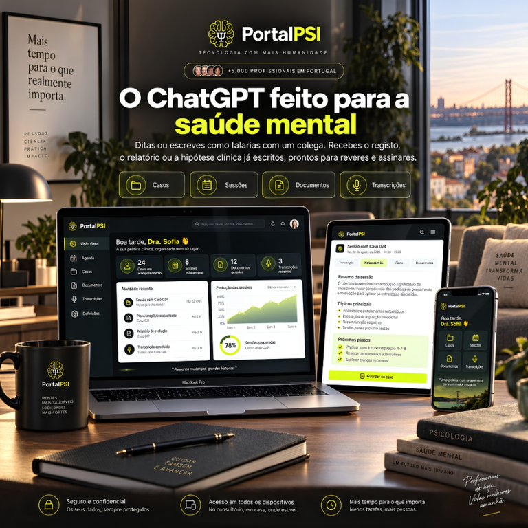 Interfaz de PortalPSI en computadora portátil, tablet y celular